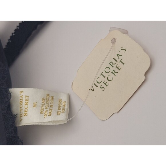 Vtg M/L Victorias Secret Satin T Back / Thong Panties String Beaded BLACK NWT - Picture 4 of 10